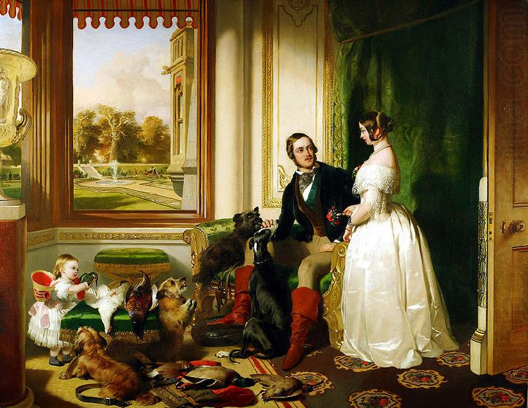 Windsor Castle in Modern Times, 1840-43 This painting shows Queen Victoria and Prince Albert at home at Windsor Castle in Berkshire, England., Sir edwin henry landseer,R.A.